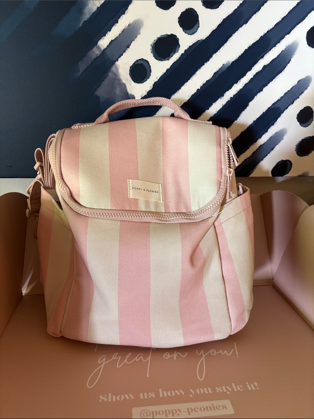 Poppy & Peonies Pink and Cream Striped Baby Bag Backpack